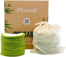 20 Pack Reusable Makeup Remover Pads - Bamboo 21 Piece Set, Green