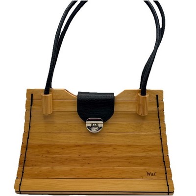 Handmade Wood Leather Handbag Artisan Boho Purse Colombia Statement Bag Purse