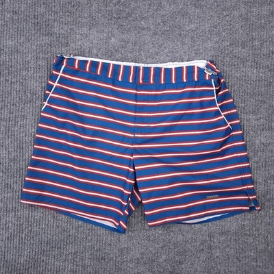 Parke & Ronen Shorts Mens M Blue Red White Stripe Swim Trunks Lined Quick Dry