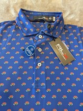 RLX Polo Ralph Lauren Blue Striped Medium SS Wicking Stretch Golf Shirt 98