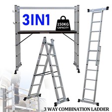 3 IN 1 Multi Purpose DIY Working Platform Aluminium Scaffold Ladder Extension UK