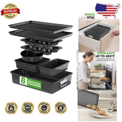 8pc Stackable Bakeware Set Nonstick Alloy Steel BPA Free