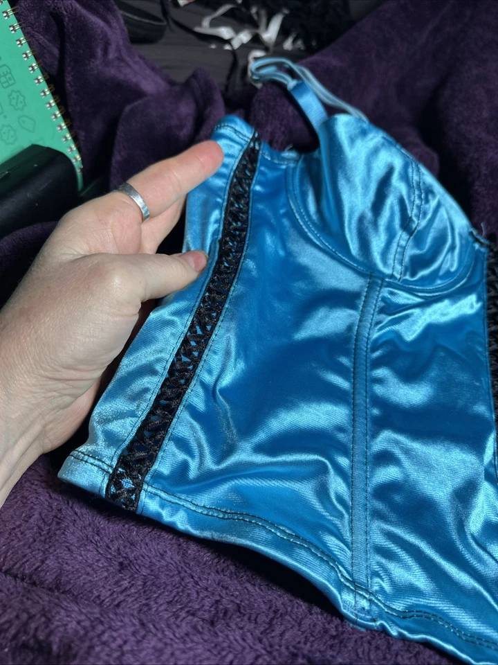 Native Intimates Babydoll Bustier 34B Turquesa Negro Encaje Borde Correa Ajustable Foto 2 de 4