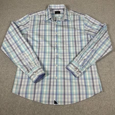 Untuckit Canaletto WF Men's Size M Blue Plaid Reg Fit Wrinkle Free LS Shirt