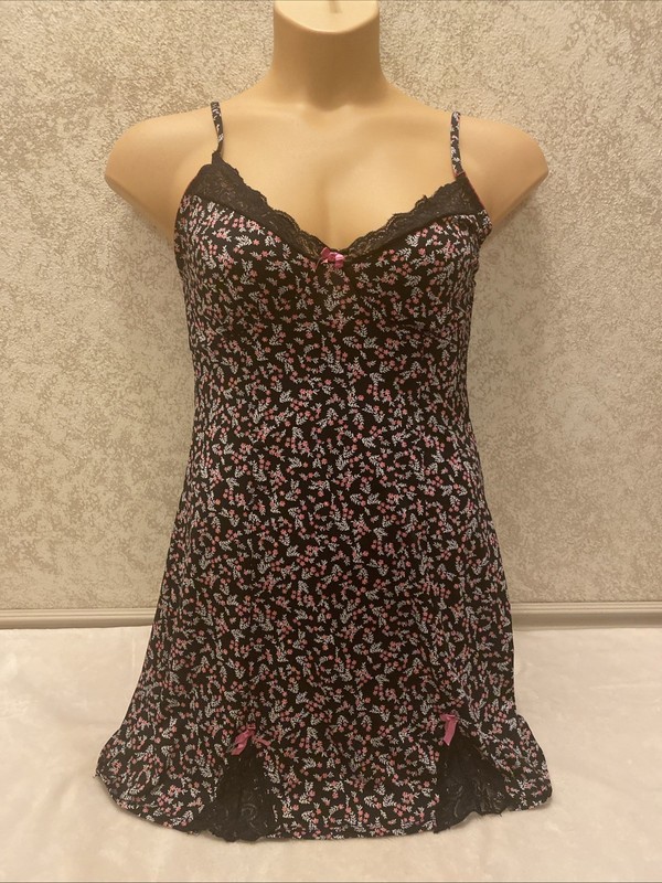 Marilyn Monroe Chemise Nightgown Multicolor Floral With Lace Trim Accent Size M