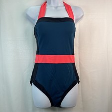 Boden Women's Santorini Halterneck Swimsuit Sz 8 Blue Pink Classic Flattering