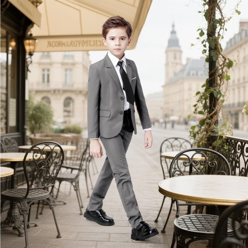 Tuta slim fit ragazzo, set completo smoking formale per ragazzo adolescente 5 pezzi bambino... - Foto 7 di 7