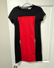 Michael Kors Women’s 6 Black Red Colorblock Shift Dress Cap Sleeve Zip