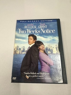 Two Weeks Notice DVD 2003 Full Screen Sandra Bullock Hugh Grant Rom-Com