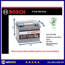 AGM Car Battery fits ROLLS ROYCE CULLINAN GHOST 6.75 2018 on Stop Start Bosch
