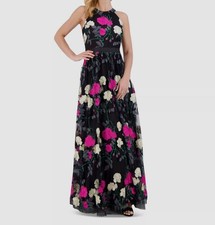 Eliza J Women's Black Embroidered Tulle Ball Gown Dress Petite Size 14P