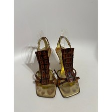 Vtg Roberto Cavalli Brown Croc Leather Sandal Heels 39