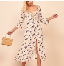 Reformation Roberta Midi Dress Women’s 2 Floral Front Slit Cottage Core  B21
