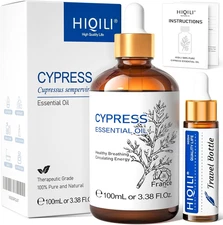 HIQILI 100ML Cypress Essential Oil, 100% Natural for Diffuser, Skin Care, Includ