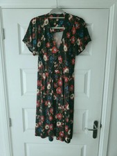 French Connection Retro Vintage Style Black Floral Print Tea Dress Uk6 Eur XXS