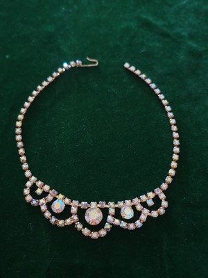 Vintage Austrian AB Pink Rhinestone Choker Necklace 14.5 In