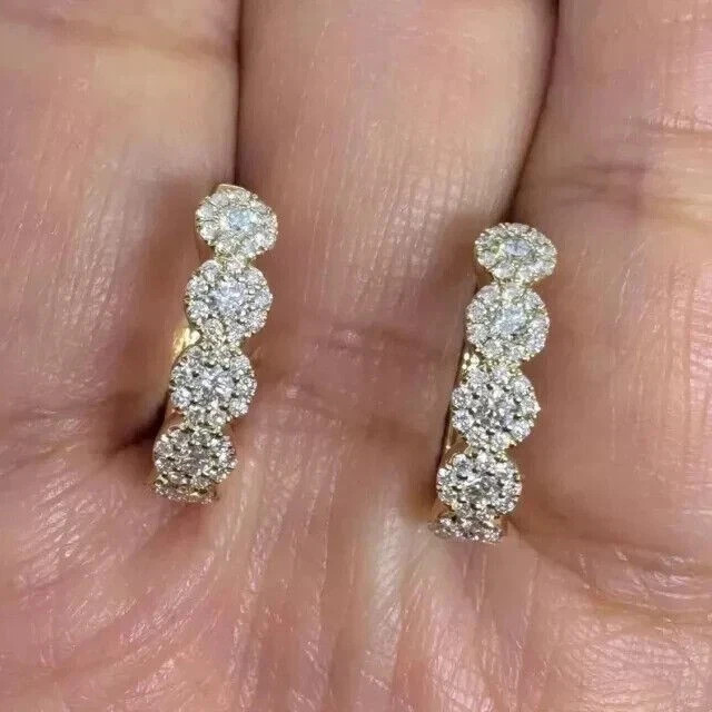 2 Ct Round Cut Real Moissanite Huggie Hoop Earrings In 14k Yellow Gold Plated