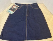 Vintage  90s Gitano Dark Denim 100 Cotton Contrast Stitch Knee Length Skirt 16