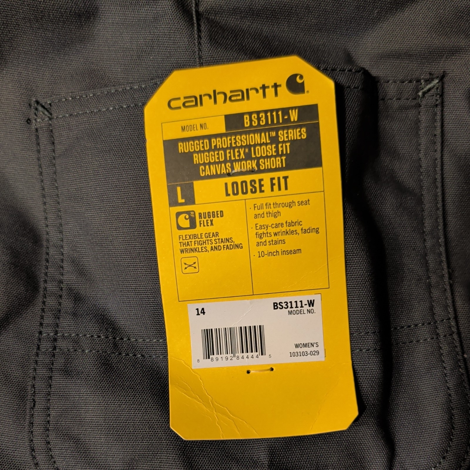 Carhartt Women's 14 Shorts Professional Rugged Flex Loose Fit Canvas Work Grey  thumbnail 4