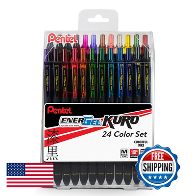 Pentel Energel Kuro Liquid Gel Pen 0.7Mm Medium Line Assorted Ink 24-Pk