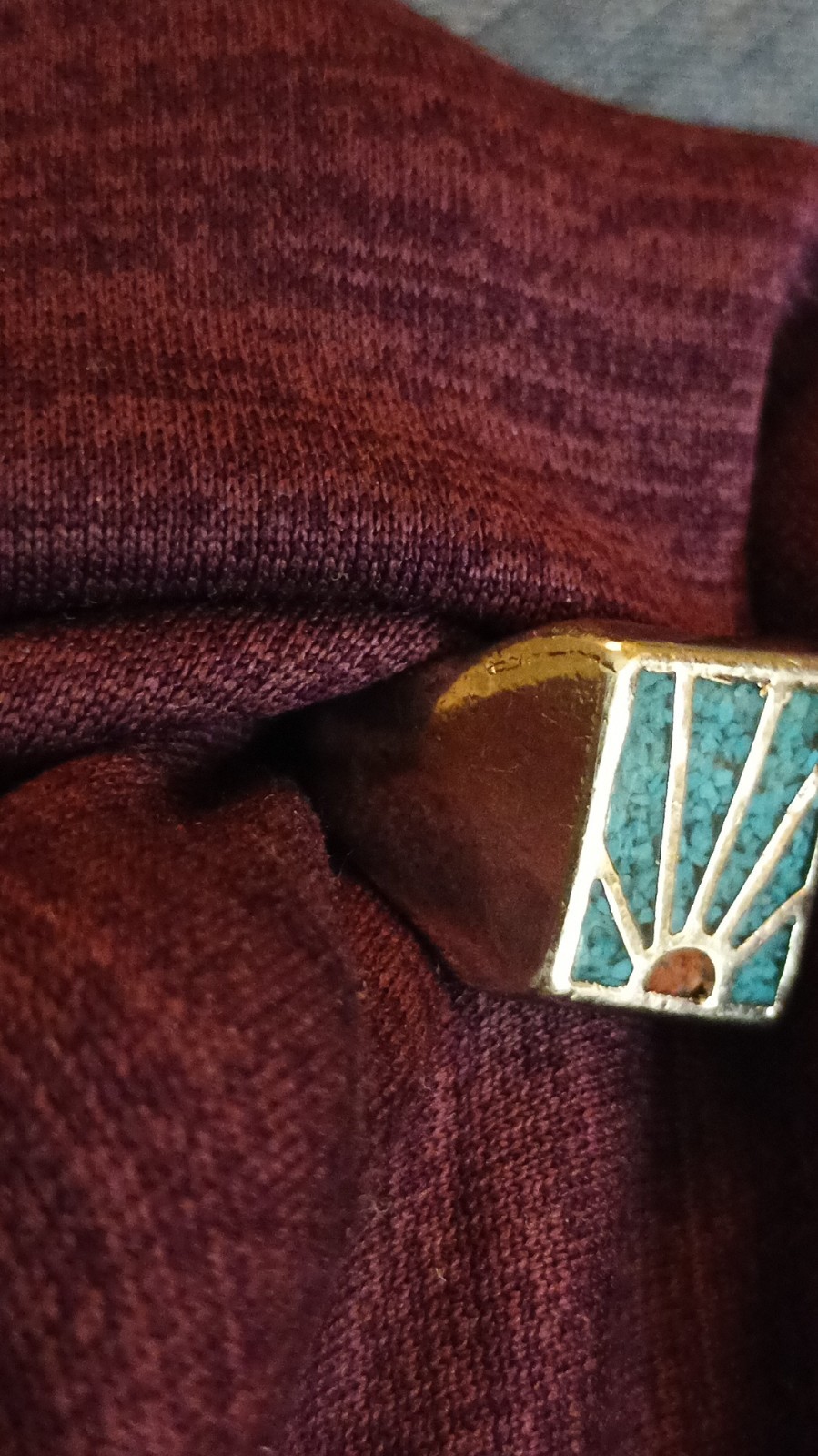 Silver Signet Ring Rectangle Turquoise Inlay Men'… - image 3
