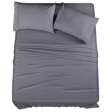 Queen Sheet Set 4-Piece, Soft Microfiber, 1 Fitted, 1 Flat & 2 Pillowcases (Grey