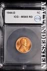 1944-D Lincoln Wheat Cent- ICG-MS65 RD  Gem Brilliant Uncirculated #SLM152
