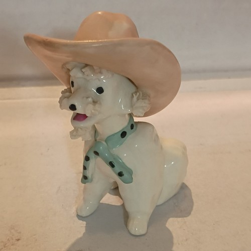 Poodle Figurine In Cowboy Hat And Necktie 3″