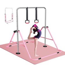 Gymnastics Bar for Kids, Adjustable Height Gymnastic Horizontal Bars, Pink  Mat
