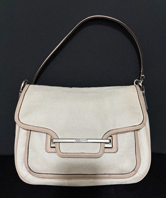 VINTAGE COACH TAYLOR F30621 FOILED FLAP LEATHER TRIM BEIGE WOMEN'S SATCHEL PURSE