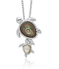 925 Sterling Silver Abalone Mother of Pearl Turtle Chain Necklace