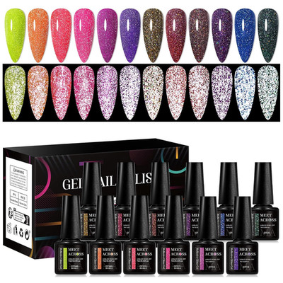 Reflective Glitter Gel Nail Polish Set for Christmas Nails 12 Colors Including P