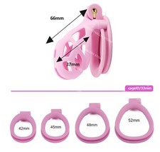 Chastity Cage Device Male Pink Sissy Lock Belt 4 Ring Cuffs Medium Sized Cage UK