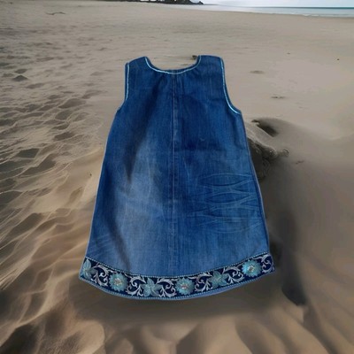 Exklusives handgefertigtes Jeans Denim ärmelloses Kleid Kleinkind Mädchen