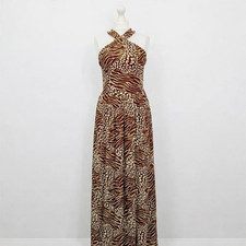 Anthropologie Maxi Dress Kachel Cross Neck Brown Size UK 8