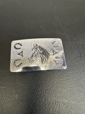 Vintage Silver Tone Buckle Chambers Belt Co Horse Head Shoes Western