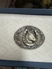 Vintage HorseHead inside Horseshoe Belt Buckle 1993