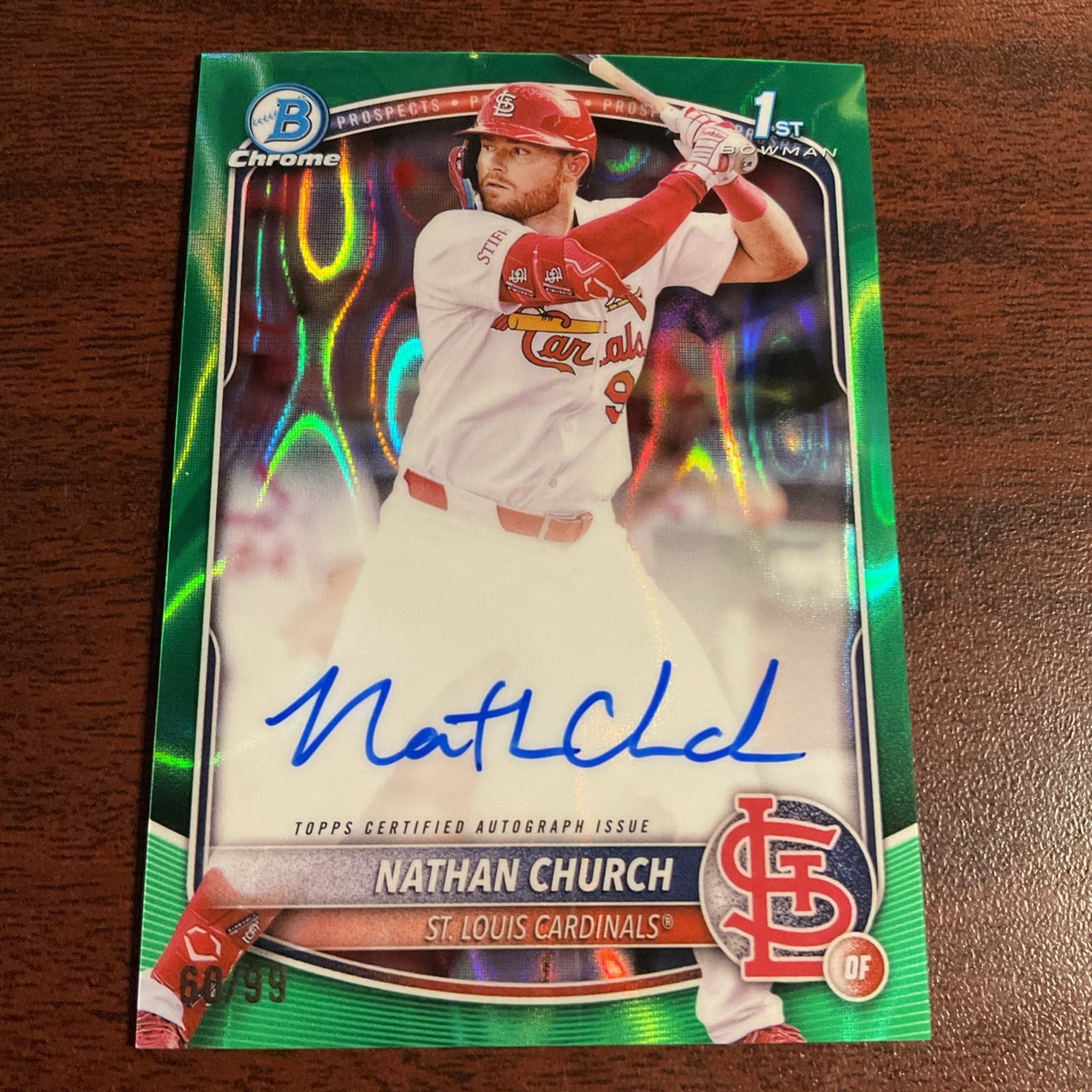 2025 Bowman Chrome NATHAN CHURCH 1st Bowman GREEN Lava Refractor Auto /99