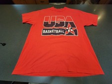 Vintage USA Basketball T Shirt XL RED 90s Hanes Heavyweight Made In USA