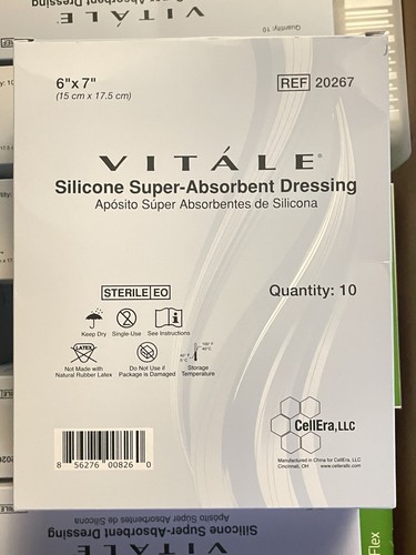 CellEra Vitale Silicone Super-Absorbent Dressing 6x7 inch Box of 10pcs - 第 1/4 張圖片