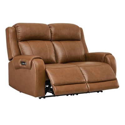 CHITA Genuine Leather Power Recliner Sofa, Wall Hugger Reclining Sofa w/ Console