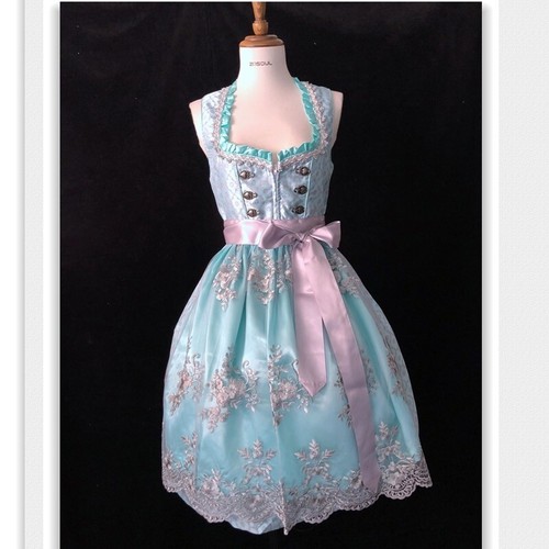 *FLAW Blue Gray Dirndl Oktoberfest Lace Dress Size 34 Beer Girl Cosplay Pocket - 第 1/13 張圖片