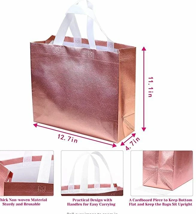 Juego de 2 bolsas de regalo grandes reutilizables de oro rosa con asas  Foto 4 de 4