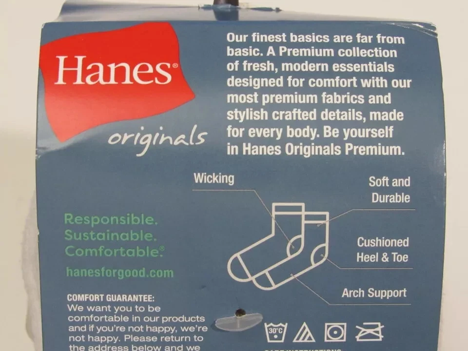 Calcetines al tobillo Hanes Originals para mujer 6pk blancos/negros/grises zapatos talla 5-9 Foto 3 de 3