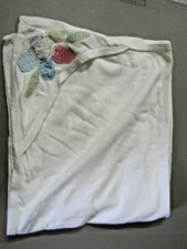 Oh Baby Boutique Girl White Cotton Receiving Blanket Chenille Flower Hood