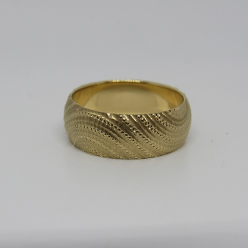 14k Yellow Gold Turkey Ring Band Etched Swirls - 7 mm Size 6.75 - Picture 2 of 6
