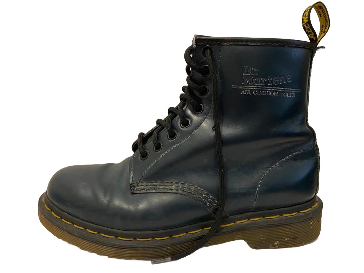 Used Dr Martens Blue Air Cushion Soles Boots Metallic Blue Size UK