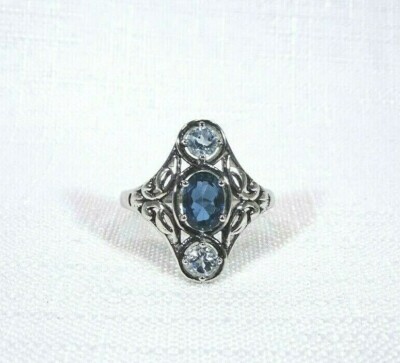 1.58 ct Natural London Blue & Light Blue Topaz Sterling Silver Filigree Ring