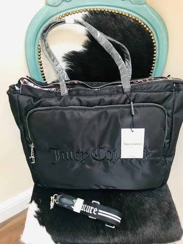 NEU SCHWARZ JUICY COUTURE ZWILLINGSHUNDE INNEN LOGO ABZEICHEN WEEKENDER TASCHE UVP £135 - Bild 3 von 19