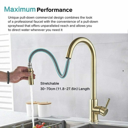 Kitchen Sink Faucet Pull Down Sprayer Single Handle Mixer Tap Stainless Steel - Picture 114 of 143